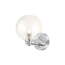 Gana Short Arm Wall Light, 1 Light G9, IP44, Polished Chrome/Clear Ribbed Round Glass