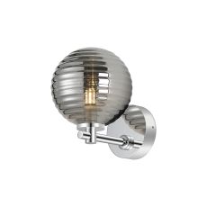 Gana Short Arm Wall Light, 1 Light G9, IP44, Polished Chrome/Smoke Ribbed Round Glass