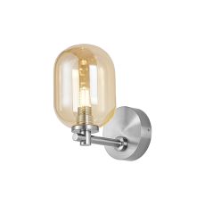 Gana Short Arm Wall Light, 1 Light G9, IP44, Polished Chrome/Amber Smooth Tubular Glass