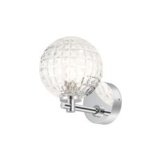 Gana Short Arm Wall Light, 1 Light G9, IP44, Polished Chrome/Clear Cross Pattern Round Glass