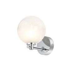 Gana Short Arm Wall Light, 1 Light G9, IP44, Polished Chrome/White Two-Tone Snow Specks Round Glass