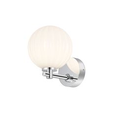 Gana Short Arm Wall Light, 1 Light G9, IP44, Polished Chrome/Opal Round Segment Glass