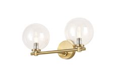 Gana Short Arm Wall Light, 2 Light G9, IP44, Brass Gold/Clear Smooth Round Glass