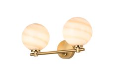 Gana Short Arm Wall Light, 2 Light G9, IP44, Brass Gold/Brown Round Marble Effect Glass