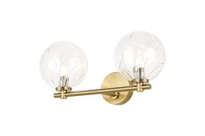 Gana Short Arm Wall Light, 2 Light G9, IP44, Brass Gold/Clear Waved Round Glass