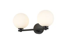 Gana Short Arm Wall Light, 2 Light G9, IP44, Satin Black/Opal Smooth Round Glass