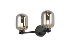 Gana Short Arm Wall Light, 2 Light G9, IP44, Satin Black/Smoke Smooth Tubular Glass