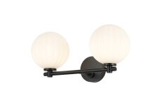 Gana Short Arm Wall Light, 2 Light G9, IP44, Satin Black/Opal Round Segment Glass