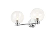 Gana Short Arm Wall Light, 2 Light G9, IP44, Polished Chrome/Clear Ribbed Round Glass