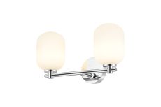 Gana Short Arm Wall Light, 2 Light G9, IP44, Polished Chrome/Opal Smooth Tubular Glass