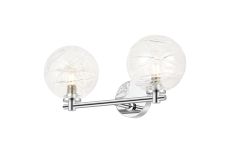 Gana Short Arm Wall Light, 2 Light G9, IP44, Polished Chrome/Clear Dune Effect Round Glass