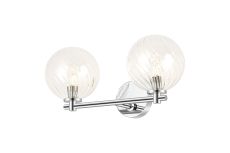 Gana Short Arm Wall Light, 2 Light G9, IP44, Polished Chrome/Clear Swirl Round Glass