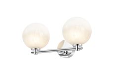 Gana Short Arm Wall Light, 2 Light G9, IP44, Polished Chrome/White Two-Tone Snow Specks Round Glass