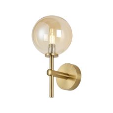 Gana Medium Arm Wall Light, 1 Light G9, IP44, Brass Gold/Amber Smooth Round Glass