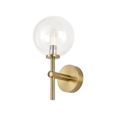 Gana Medium Arm Wall Light, 1 Light G9, IP44, Brass Gold/Clear Smooth Round Glass