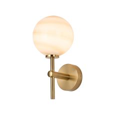 Gana Medium Arm Wall Light, 1 Light G9, IP44, Brass Gold/Brown Round Marble Effect Glass