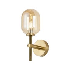 Gana Medium Arm Wall Light, 1 Light G9, IP44, Brass Gold/Amber Smooth Tubular Glass