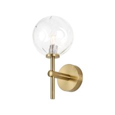 Gana Medium Arm Wall Light, 1 Light G9, IP44, Brass Gold/Clear Waved Round Glass