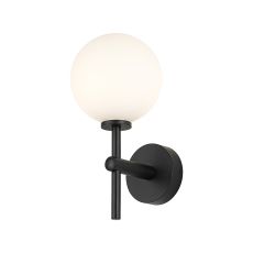 Gana Medium Arm Wall Light, 1 Light G9, IP44, Satin Black/Opal Smooth Round Glass