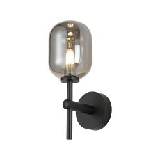 Gana Medium Arm Wall Light, 1 Light G9, IP44, Satin Black/Smoke Smooth Tubular Glass