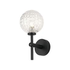 Gana Medium Arm Wall Light, 1 Light G9, IP44, Satin Black/Clear Cross Pattern Round Glass