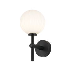 Gana Medium Arm Wall Light, 1 Light G9, IP44, Satin Black/Opal Round Segment Glass