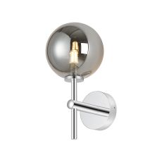 Gana Medium Arm Wall Light, 1 Light G9, IP44, Polished Chrome/Smoke Smooth Round Glass