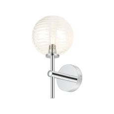 Gana Medium Arm Wall Light, 1 Light G9, IP44, Polished Chrome/Clear Ribbed Round Glass