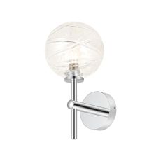 Gana Medium Arm Wall Light, 1 Light G9, IP44, Polished Chrome/Clear Dune Effect Round Glass