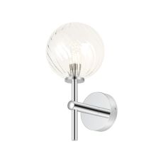 Gana Medium Arm Wall Light, 1 Light G9, IP44, Polished Chrome/Clear Swirl Round Glass