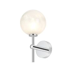 Gana Medium Arm Wall Light, 1 Light G9, IP44, Polished Chrome/White Two-Tone Snow Specks Round Glass