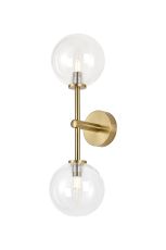 Gana Medium Arm Wall Light, 2 Light G9, IP44, Brass Gold/Clear Smooth Round Glass