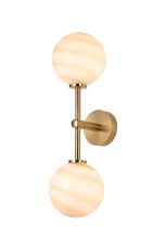 Gana Medium Arm Wall Light, 2 Light G9, IP44, Brass Gold/Brown Round Marble Effect Glass