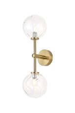 Gana Medium Arm Wall Light, 2 Light G9, IP44, Brass Gold/Clear Waved Round Glass