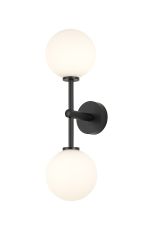 Gana Medium Arm Wall Light, 2 Light G9, IP44, Satin Black/Opal Smooth Round Glass