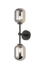 Gana Medium Arm Wall Light, 2 Light G9, IP44, Satin Black/Smoke Smooth Tubular Glass