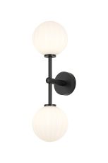 Gana Medium Arm Wall Light, 2 Light G9, IP44, Satin Black/Opal Round Segment Glass