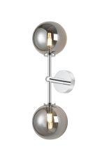 Gana Medium Arm Wall Light, 2 Light G9, IP44, Polished Chrome/Smoke Smooth Round Glass