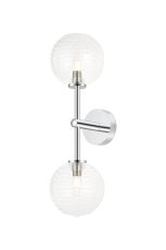 Gana Medium Arm Wall Light, 2 Light G9, IP44, Polished Chrome/Clear Ribbed Round Glass