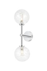 Gana Medium Arm Wall Light, 2 Light G9, IP44, Polished Chrome/Clear Dune Effect Round Glass