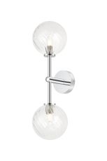 Gana Medium Arm Wall Light, 2 Light G9, IP44, Polished Chrome/Clear Swirl Round Glass