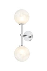 Gana Medium Arm Wall Light, 2 Light G9, IP44, Polished Chrome/White Two-Tone Snow Specks Round Glass