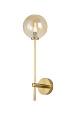 Gana Tall Arm Wall Light, 1 Light G9, IP44, Brass Gold/Amber Smooth Round Glass