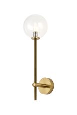 Gana Tall Arm Wall Light, 1 Light G9, IP44, Brass Gold/Clear Smooth Round Glass