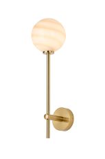 Gana Tall Arm Wall Light, 1 Light G9, IP44, Brass Gold/Brown Round Marble Effect Glass