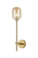 Gana Tall Arm Wall Light, 1 Light G9, IP44, Brass Gold/Amber Smooth Tubular Glass