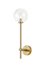 Gana Tall Arm Wall Light, 1 Light G9, IP44, Brass Gold/Clear Waved Round Glass