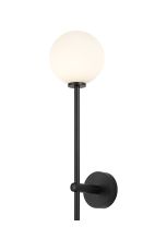 Gana Tall Arm Wall Light, 1 Light G9, IP44, Satin Black/Opal Smooth Round Glass