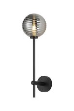 Gana Tall Arm Wall Light, 1 Light G9, IP44, Satin Black/Smoke Ribbed Round Glass