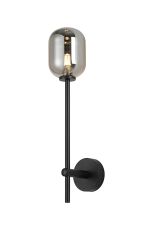 Gana Tall Arm Wall Light, 1 Light G9, IP44, Satin Black/Smoke Smooth Tubular Glass